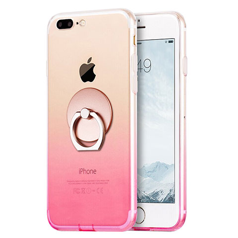 Custodia Silicone Trasparente Ultra Sottile Morbida Sfumato con Anello Supporto per Apple iPhone 8 Plus Rosa