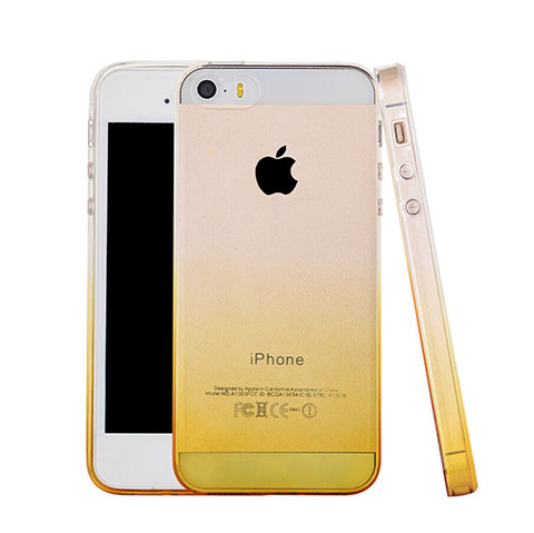 Custodia Silicone Trasparente Ultra Sottile Morbida Sfumato per Apple iPhone 5 Giallo