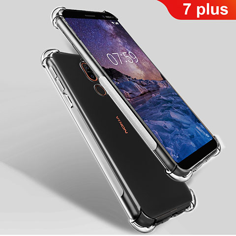 Custodia Silicone Trasparente Ultra Sottile Morbida T02 per Nokia 7 Plus Chiaro