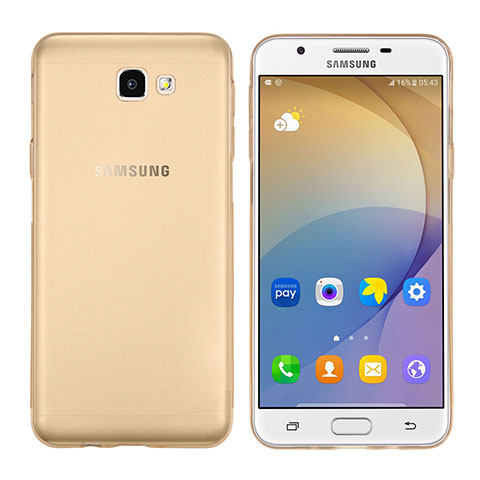 Custodia Silicone Trasparente Ultra Sottile Morbida T02 per Samsung Galaxy On7 (2016) G6100 Oro