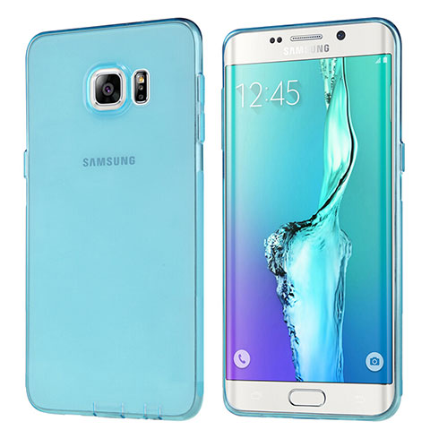 Custodia Silicone Trasparente Ultra Sottile Morbida T04 per Samsung Galaxy S6 Edge+ Plus SM-G928F Blu