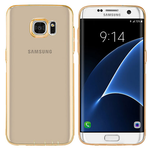 Custodia Silicone Trasparente Ultra Sottile Morbida T07 per Samsung Galaxy S7 Edge G935F Oro