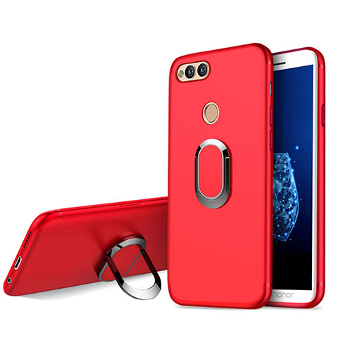Custodia Silicone Ultra Sottile Morbida con Anello Supporto A01 per Huawei Honor 7X Rosso