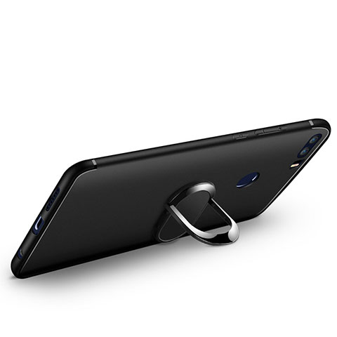 Custodia Silicone Ultra Sottile Morbida con Anello Supporto per Huawei Honor 8 Nero