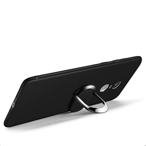 Custodia Silicone Ultra Sottile Morbida con Anello Supporto per Xiaomi Redmi Note 4X Nero