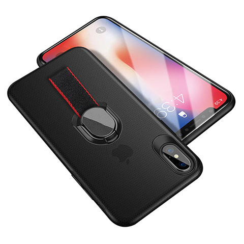 Custodia Silicone Ultra Sottile Morbida con Anello Supporto T01 per Apple iPhone X Nero