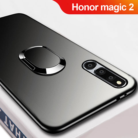 Custodia Silicone Ultra Sottile Morbida con Magnetico Anello Supporto A02 per Huawei Honor Magic 2 Nero