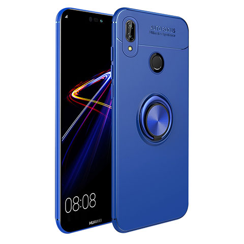 Custodia Silicone Ultra Sottile Morbida con Magnetico Anello Supporto A02 per Huawei Nova 3i Blu