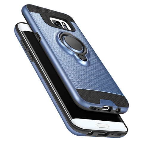 Custodia Silicone Ultra Sottile Morbida con Magnetico Anello Supporto A02 per Samsung Galaxy S7 Edge G935F Blu