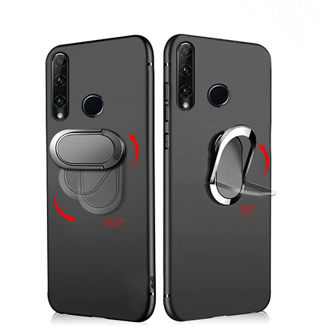 Custodia Silicone Ultra Sottile Morbida con Magnetico Anello Supporto per Huawei Honor 20i Nero