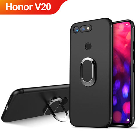 Custodia Silicone Ultra Sottile Morbida con Magnetico Anello Supporto per Huawei Honor V20 Nero