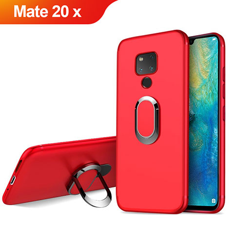 Custodia Silicone Ultra Sottile Morbida con Magnetico Anello Supporto per Huawei Mate 20 X 5G Rosso