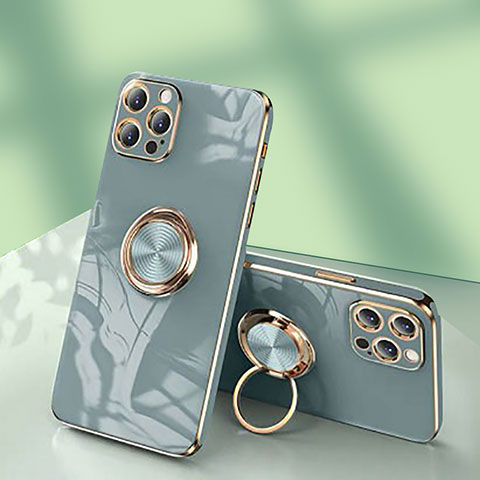 Custodia Silicone Ultra Sottile Morbida Cover con Anello Supporto per Apple iPhone 13 Pro Grigio Lavanda