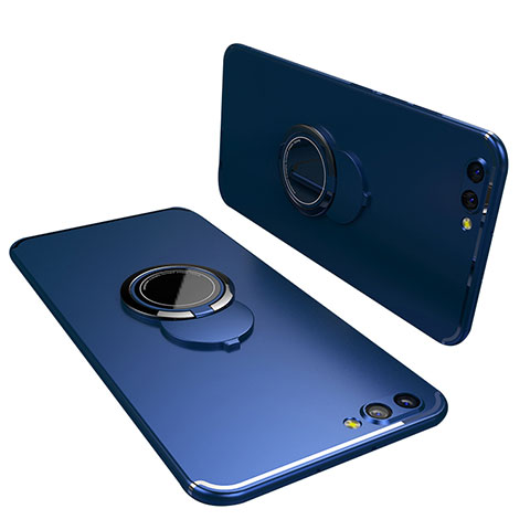 Custodia Silicone Ultra Sottile Morbida Cover con Anello Supporto per Huawei Honor V10 Blu