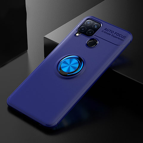 Custodia Silicone Ultra Sottile Morbida Cover con Anello Supporto per Realme C15 Blu