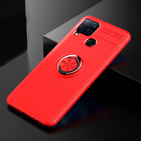 Custodia Silicone Ultra Sottile Morbida Cover con Anello Supporto per Realme C15 Rosso