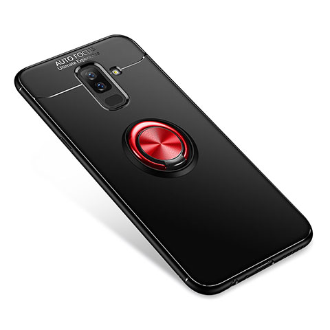 Custodia Silicone Ultra Sottile Morbida Cover con Anello Supporto per Samsung Galaxy A6 Plus Rosso e Nero