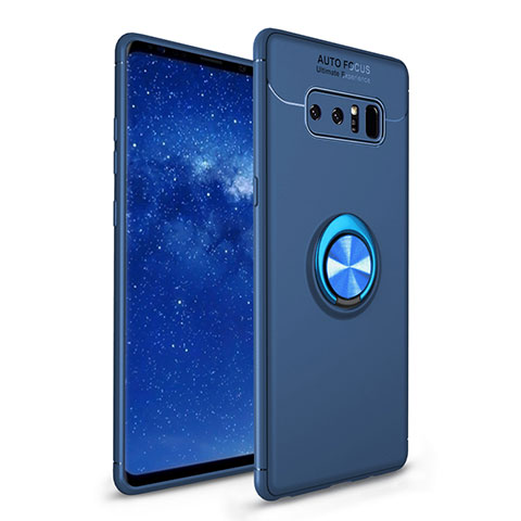 Custodia Silicone Ultra Sottile Morbida Cover con Anello Supporto per Samsung Galaxy Note 8 Duos N950F Blu