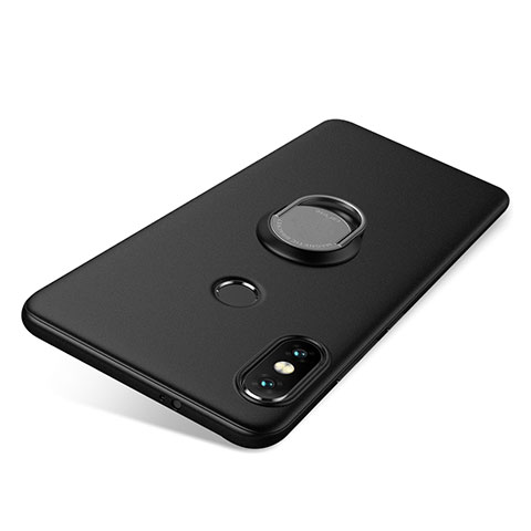 Custodia Silicone Ultra Sottile Morbida Cover con Anello Supporto per Xiaomi Redmi Note 5 AI Dual Camera Nero