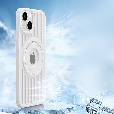 Custodia Silicone Ultra Sottile Morbida Cover con Mag-Safe Magnetic AC1 per Apple iPhone 14 Plus Bianco