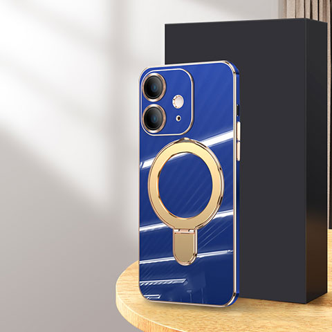 Custodia Silicone Ultra Sottile Morbida Cover con Mag-Safe Magnetic C01 per Apple iPhone 12 Blu
