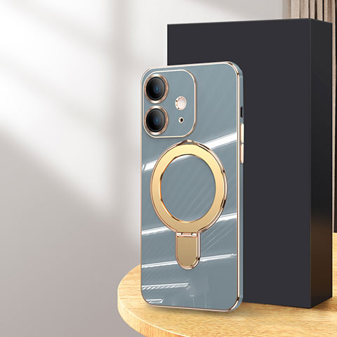 Custodia Silicone Ultra Sottile Morbida Cover con Mag-Safe Magnetic C01 per Apple iPhone 12 Grigio