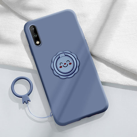 Custodia Silicone Ultra Sottile Morbida Cover con Magnetico Anello Supporto A01 per Huawei Enjoy 10 Grigio