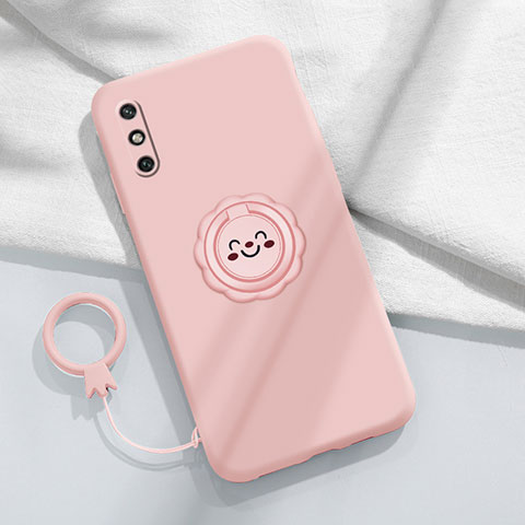 Custodia Silicone Ultra Sottile Morbida Cover con Magnetico Anello Supporto A01 per Huawei Enjoy 10e Rosa