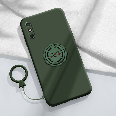 Custodia Silicone Ultra Sottile Morbida Cover con Magnetico Anello Supporto A01 per Huawei Enjoy 10e Verde
