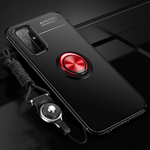 Custodia Silicone Ultra Sottile Morbida Cover con Magnetico Anello Supporto A01 per Huawei Honor 30S Rosso e Nero