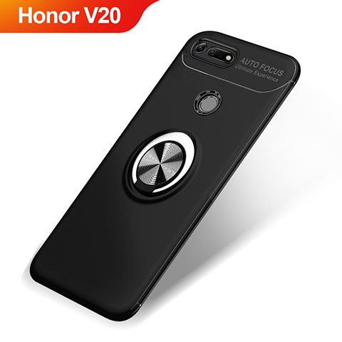 Custodia Silicone Ultra Sottile Morbida Cover con Magnetico Anello Supporto A01 per Huawei Honor View 20 Nero