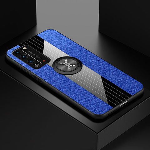 Custodia Silicone Ultra Sottile Morbida Cover con Magnetico Anello Supporto A01 per Huawei Honor X10 5G Blu