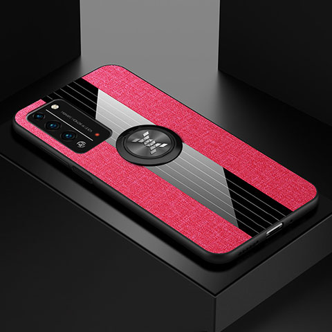 Custodia Silicone Ultra Sottile Morbida Cover con Magnetico Anello Supporto A01 per Huawei Honor X10 5G Rosa Caldo