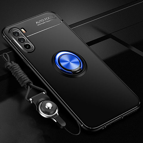 Custodia Silicone Ultra Sottile Morbida Cover con Magnetico Anello Supporto A01 per Huawei Mate 40 Lite 5G Blu e Nero