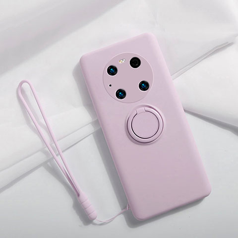 Custodia Silicone Ultra Sottile Morbida Cover con Magnetico Anello Supporto A01 per Huawei Mate 40 Pro Lavanda