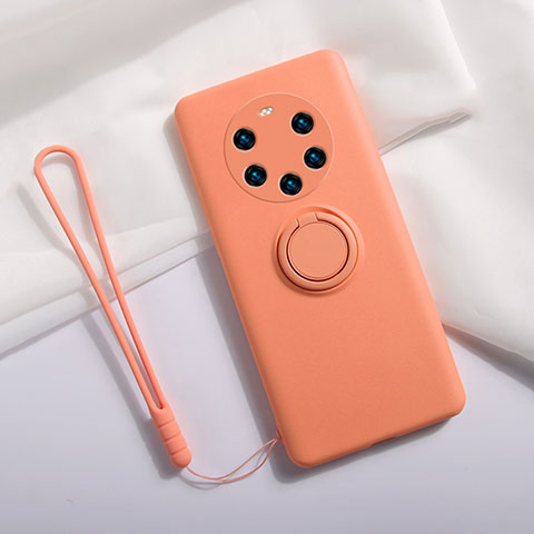 Custodia Silicone Ultra Sottile Morbida Cover con Magnetico Anello Supporto A01 per Huawei Mate 40 Pro+ Plus Arancione