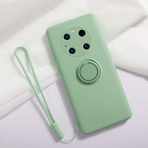 Custodia Silicone Ultra Sottile Morbida Cover con Magnetico Anello Supporto A01 per Huawei Mate 40 Pro Verde Pastello