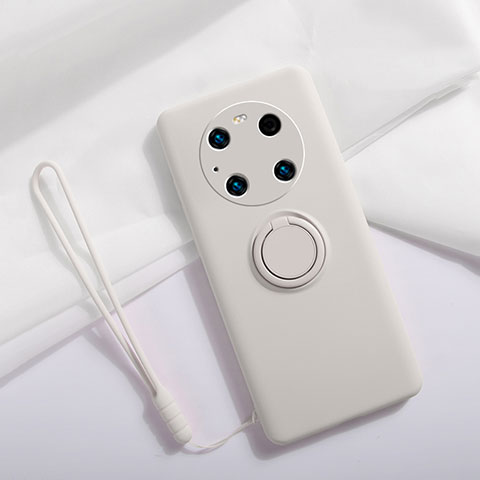 Custodia Silicone Ultra Sottile Morbida Cover con Magnetico Anello Supporto A01 per Huawei Mate 40E Pro 4G Bianco