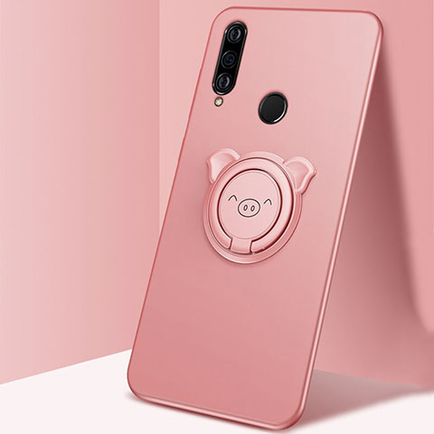 Custodia Silicone Ultra Sottile Morbida Cover con Magnetico Anello Supporto A01 per Huawei Nova 4e Oro Rosa