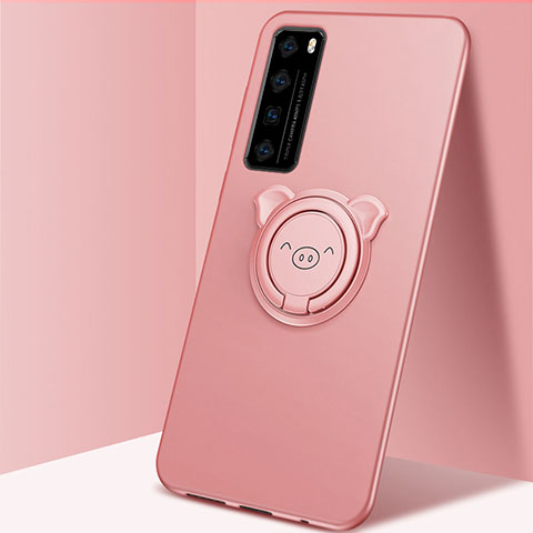Custodia Silicone Ultra Sottile Morbida Cover con Magnetico Anello Supporto A01 per Huawei Nova 7 5G Oro Rosa