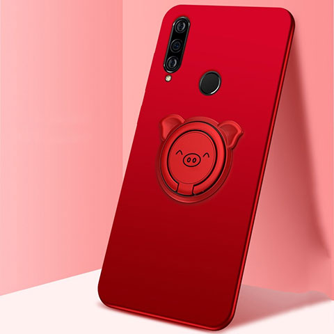 Custodia Silicone Ultra Sottile Morbida Cover con Magnetico Anello Supporto A01 per Huawei P30 Lite New Edition Rosso