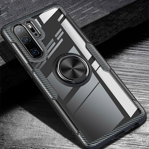 Custodia Silicone Ultra Sottile Morbida Cover con Magnetico Anello Supporto A01 per Huawei P30 Pro New Edition Nero