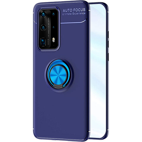 Custodia Silicone Ultra Sottile Morbida Cover con Magnetico Anello Supporto A01 per Huawei P40 Pro+ Plus Blu