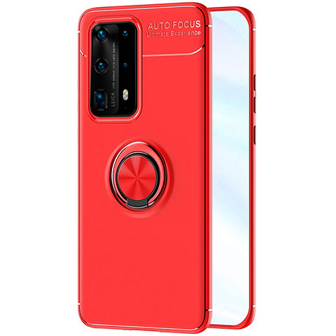 Custodia Silicone Ultra Sottile Morbida Cover con Magnetico Anello Supporto A01 per Huawei P40 Pro+ Plus Rosso