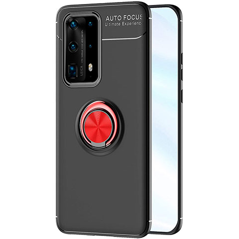 Custodia Silicone Ultra Sottile Morbida Cover con Magnetico Anello Supporto A01 per Huawei P40 Pro+ Plus Rosso e Nero