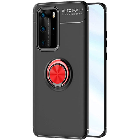 Custodia Silicone Ultra Sottile Morbida Cover con Magnetico Anello Supporto A01 per Huawei P40 Pro Rosso e Nero