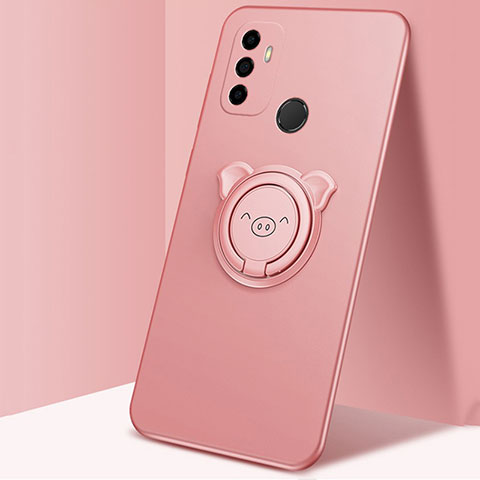 Custodia Silicone Ultra Sottile Morbida Cover con Magnetico Anello Supporto A01 per Oppo A32 Oro Rosa