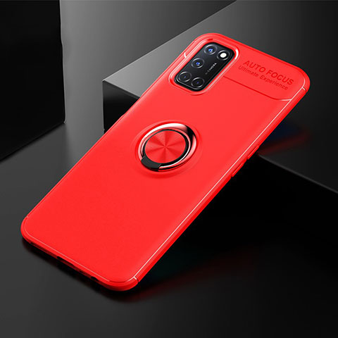Custodia Silicone Ultra Sottile Morbida Cover con Magnetico Anello Supporto A01 per Oppo A52 Rosso