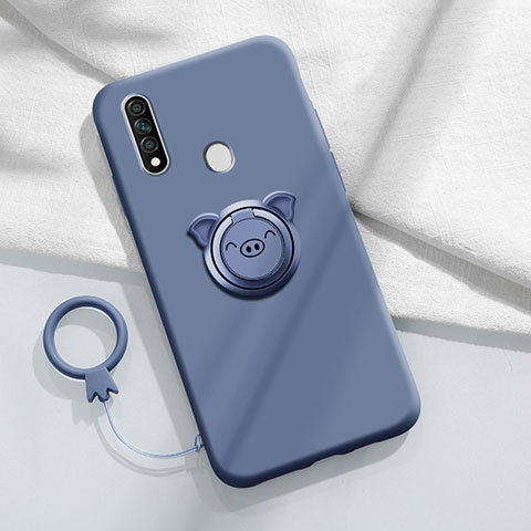 Custodia Silicone Ultra Sottile Morbida Cover con Magnetico Anello Supporto A01 per Oppo A8 Grigio