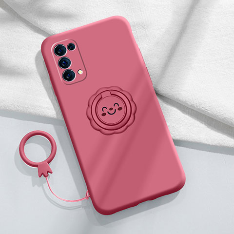 Custodia Silicone Ultra Sottile Morbida Cover con Magnetico Anello Supporto A01 per Oppo Find X3 Lite 5G Rosso Rosa
